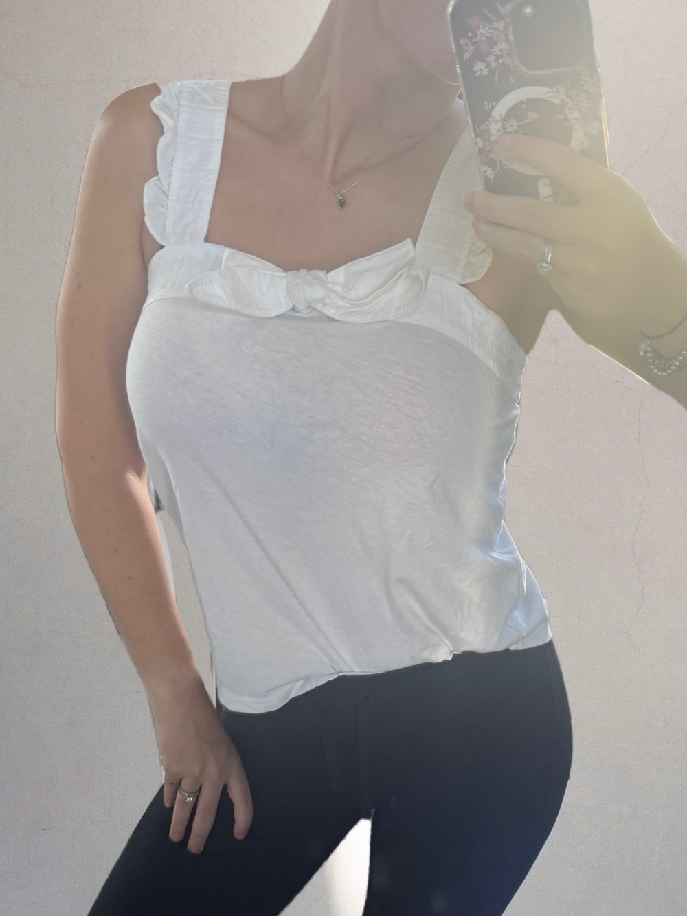 J. Crew White Ruffled Strap Tank with Front Knot